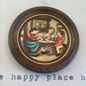 Vintage ANRI Italy  Mothers Day 1976 Round Brown Wall Decor with hand crafted